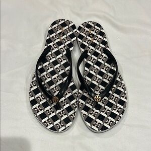 Tory Burch Black and White Flip Flops